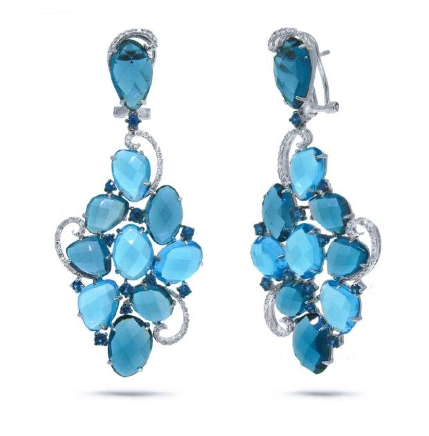 0.49 Ctw Diamond And 48.63 Ctw Blue And London Blue Topaz And Blue Sapphire 14k White Gold Earring