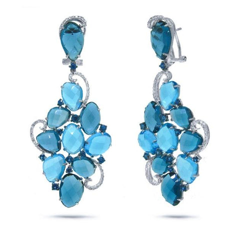 0.49 Ctw Diamond And 48.63 Ctw Blue And London Blue Topaz And Blue Sapphire 14k White Gold Earring