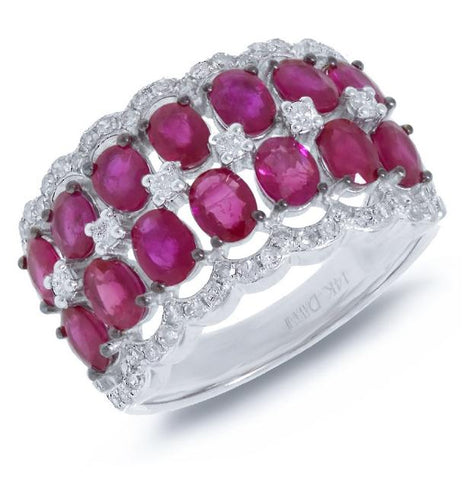 0.40 Ctw Diamond And 3.02 Ctw Ruby 14k White Gold Ring