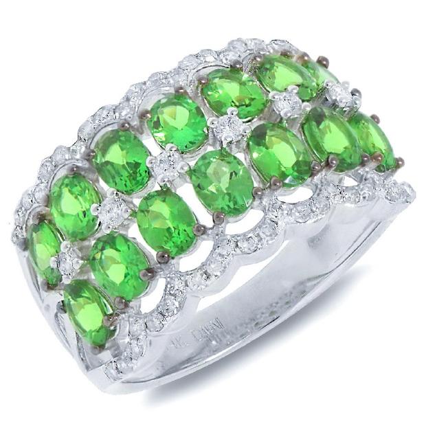 0.40 Ctw Diamond And 2.51 Ctw Green Garnet 14k White Gold Ring