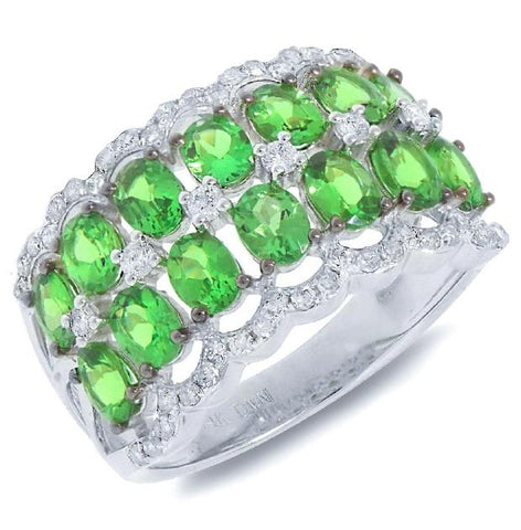 0.40 Ctw Diamond And 2.51 Ctw Green Garnet 14k White Gold Ring