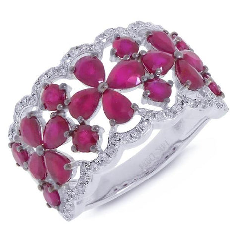 0.36 Ctw Diamond And 3.48 Ctw Ruby 14k White Gold Ring