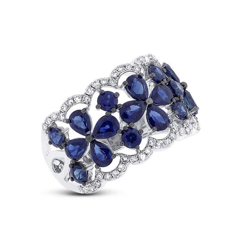 0.36 Ctw Diamond And 3.46 Ctw Blue Sapphire 14k White Gold Ring