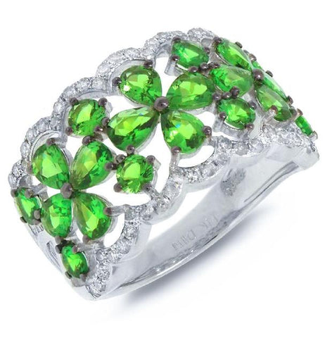 0.36 Ctw Diamond And 2.49 Ctw Green Garnet 14k White Gold Ring