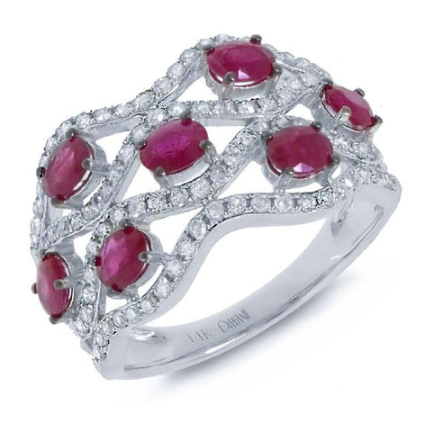 0.57 Ctw Diamond And 1.35 Ctw Ruby 14k White Gold Ring