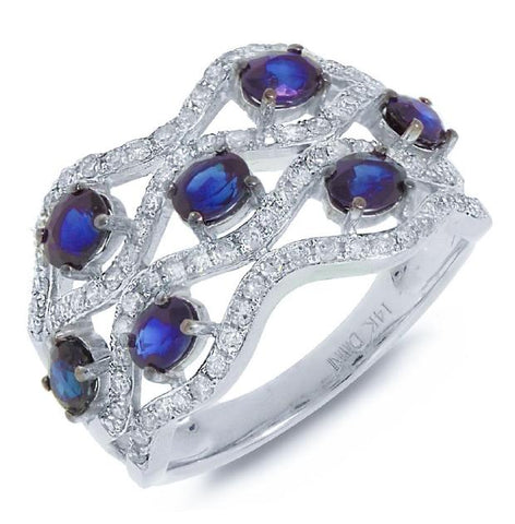 0.57 Ctw Diamond And 1.66 Ctw Blue Sapphire 14k White Gold Ring