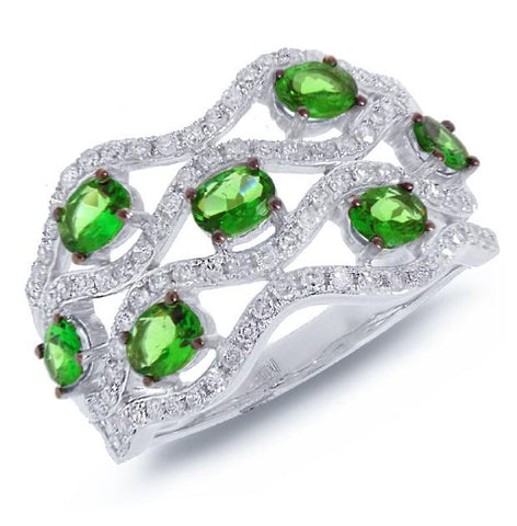 0.57 Ctw Diamond And 1.11 Ctw Green Garnet 14k White Gold Ring