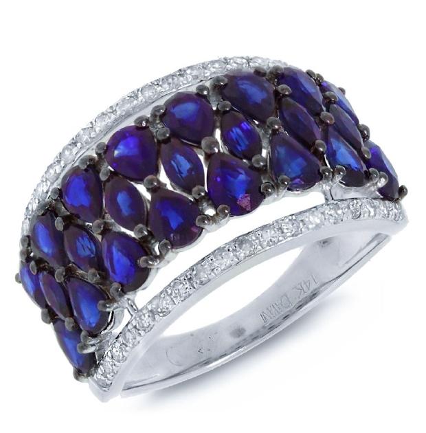 0.31 Ctw Diamond And 3.43 Ctw Blue Sapphire 14k White Gold Ring