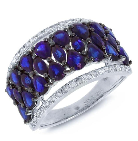 0.31 Ctw Diamond And 3.43 Ctw Blue Sapphire 14k White Gold Ring