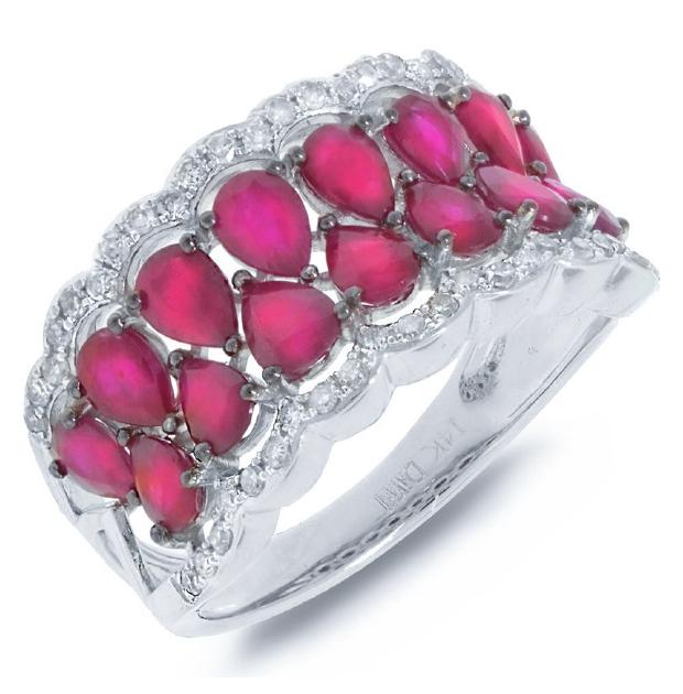 0.29 Ctw Diamond And 3.01 Ctw Ruby 14k White Gold Ring
