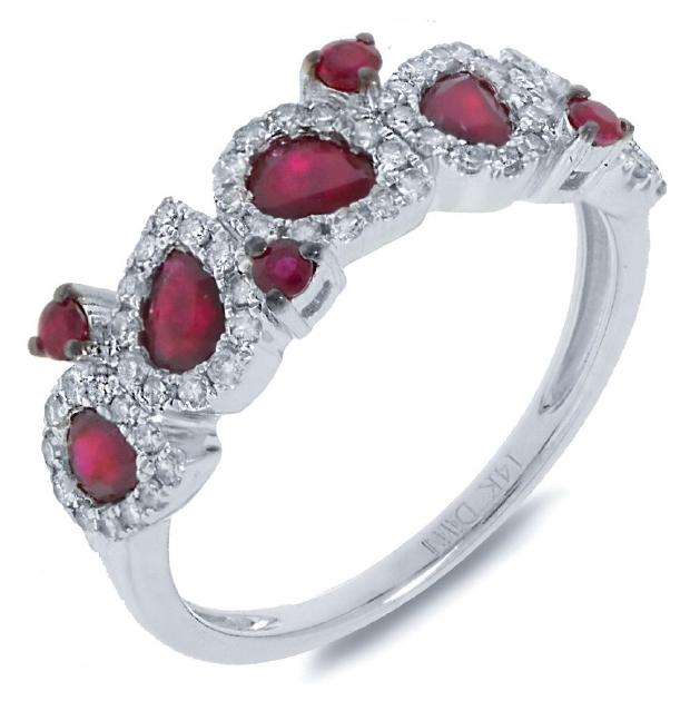 0.32 Ctw Diamond And 1.23 Ctw Ruby 14k White Gold Ring