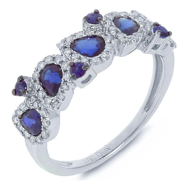 0.32 Ctw Diamond And 1.29 Ctw Blue Sapphire 14k White Gold Ring