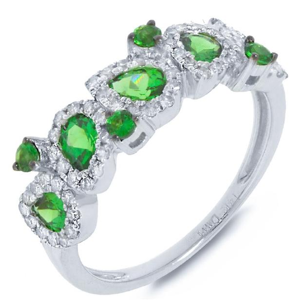 0.32 Ctw Diamond And 1.03 Ctw Green Garnet 14k White Gold Ring