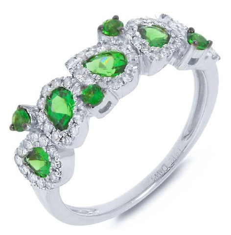 0.32 Ctw Diamond And 1.03 Ctw Green Garnet 14k White Gold Ring