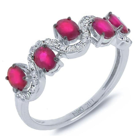 0.20 Ctw Diamond And 1.28 Ctw Ruby 14k White Gold Ring