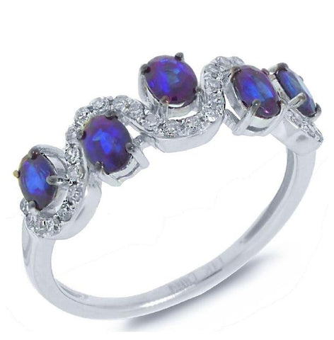 0.20 Ctw Diamond And 1.21 Ctw Blue Sapphire 14k White Gold Ring