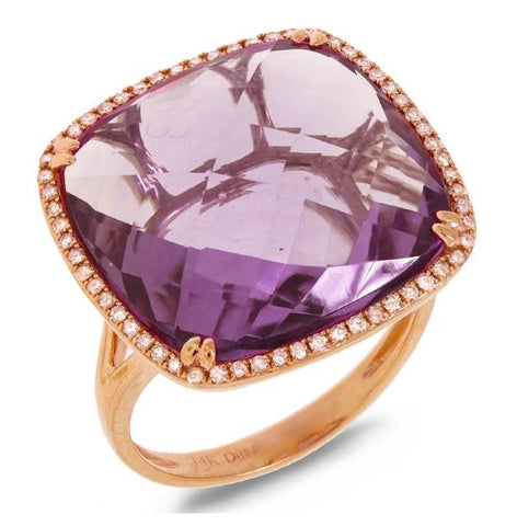 0.25 Ctw Diamond And 16.58 Ctw Amethyst 14k Rose Gold Ring