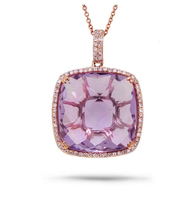 0.30 Ctw Diamond And 17.69 Ctw Amethyst 14k Rose Gold Pendant Necklace With 18 Inch Chain