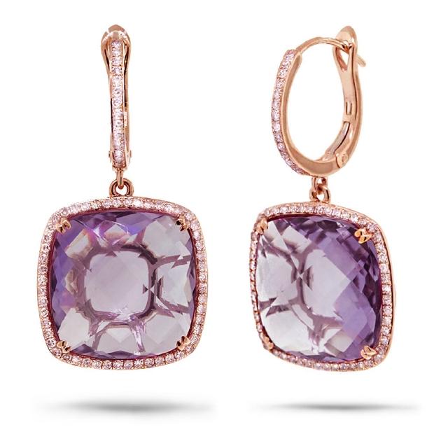 0.52 Ctw Diamond And 20.84 Ctw Amethyst 14k Rose Gold Earring