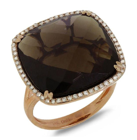 0.25 Ctw Diamond And 16.79 Ctw Smokey Topaz 14k Rose Gold Ring