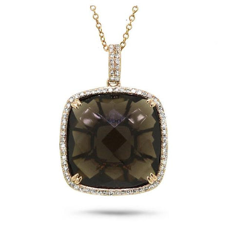 0.30 Ctw Diamond And 17.11 Ctw Smokey Topaz 14k Rose Gold Pendant Necklace With 18 Inch Chain