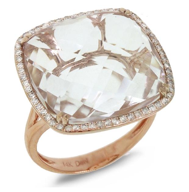 0.25 Ctw Diamond And 17.53 Ctw White Topaz 14k Rose Gold Ring