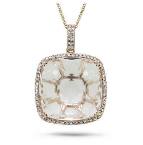 0.30 Ctw Diamond And 18.18 Ctw White Topaz 14k Rose Gold Pendant Necklace With 18 Inch Chain