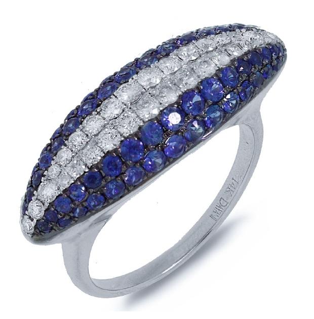 0.57 Ctw Diamond And 1.33 Ctw Blue Sapphire 14k White Gold Ring