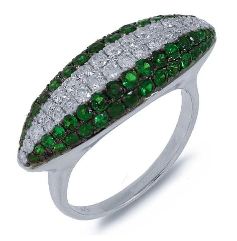 0.57 Ctw Diamond And 1.41 Ctw Green Garnet 14k White Gold Ring