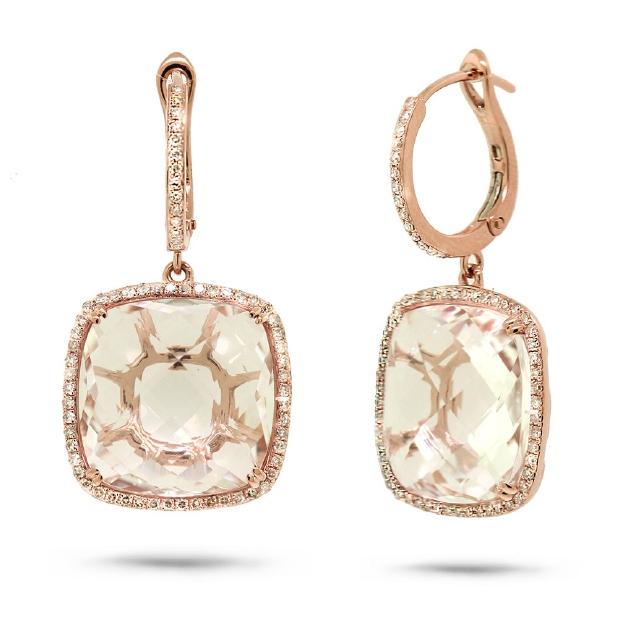 0.52 Ctw Diamond And 21.73 Ctw White Topaz 14k Rose Gold Earring