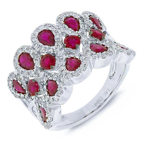 0.71 Ctw Diamond And 2.54 Ctw Ruby 14k White Gold Ring