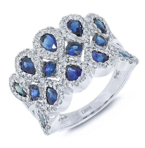 0.71 Ctw Diamond And 2.37 Ctw Blue Sapphire 14k White Gold Ring