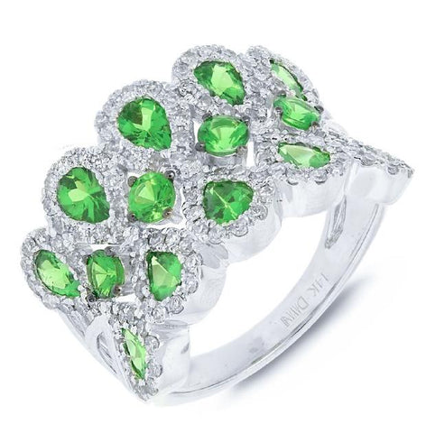 0.71 Ctw Diamond And 2.25 Ctw Green Garnet 14k White Gold Ring