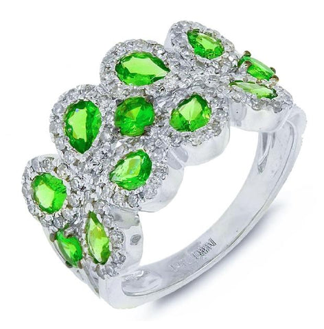 0.58 Ctw Diamond And 1.49 Ctw Green Garnet 14k White Gold Ring