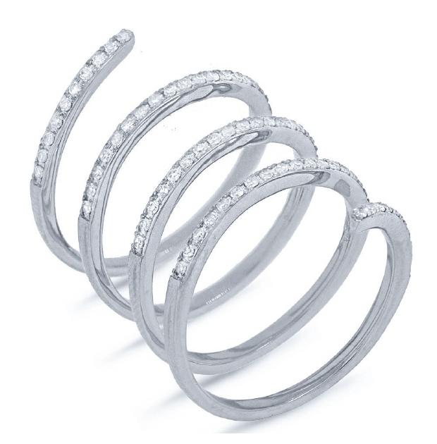 0.57 Ctw 14k White Gold Diamond Spiral Womens Ring