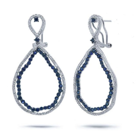 0.97 Ctw Diamond And 2.70 Ctw Blue Sapphire 14k White Gold Earring