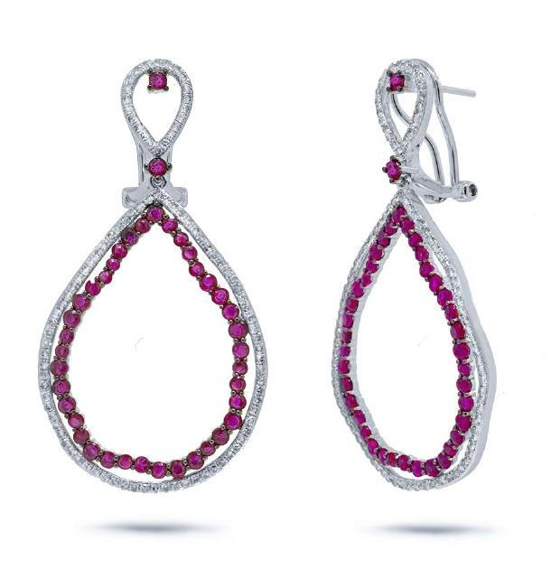 0.97 Ctw Diamond And 3.09 Ctw Ruby 14k White Gold Earring