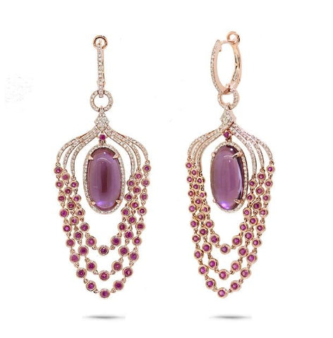 1.09 Ctw Diamond And 14.91 Ctw Amethyst, Pink Sapphire And Pink Pearl 14k Rose Gold Earring