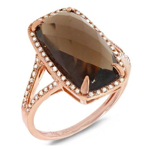 0.23 Ctw Diamond And 6.23 Ctw Smokey Topaz 14k Rose Gold Ring