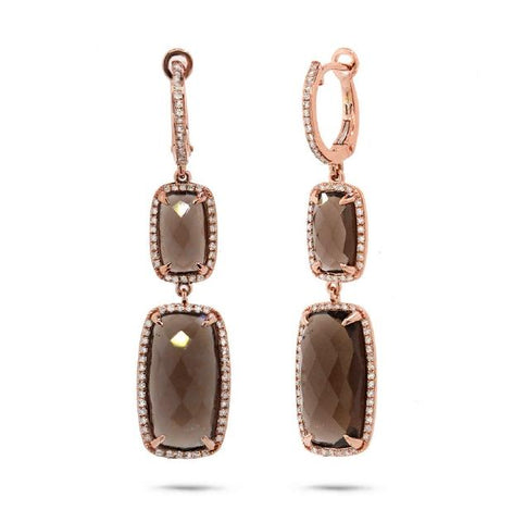 0.52 Ctw Diamond And 14.98 Ctw Smokey Topaz 14k Rose Gold Earring