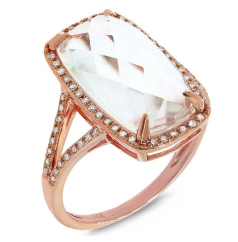 0.23 Ctw Diamond And 6.10 Ctw White Topaz 14k Rose Gold Ring