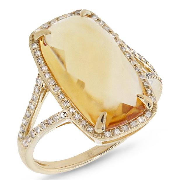 0.23 Ctw Diamond And 6.19 Ctw Citrine 14k Yellow Gold Ring