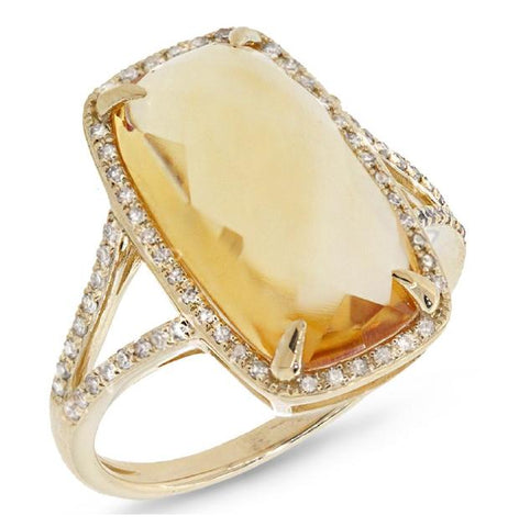 0.23 Ctw Diamond And 6.19 Ctw Citrine 14k Yellow Gold Ring