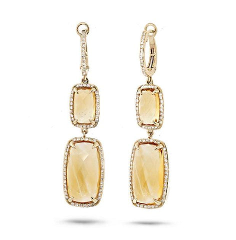 0.52 Ctw Diamond And 14.56 Ctw Citrine 14k Yellow Gold Earring