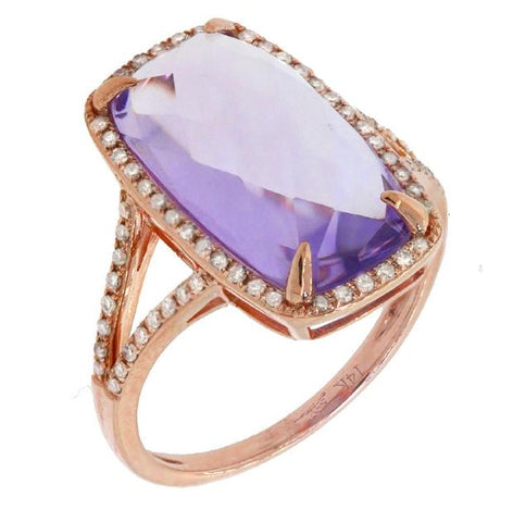 0.23 Ctw Diamond And 6.03 Ctw Amethyst 14k Rose Gold Ring