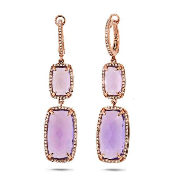 0.52 Ctw Diamond And 14.28 Ctw Amethyst 14k Rose Gold Earring