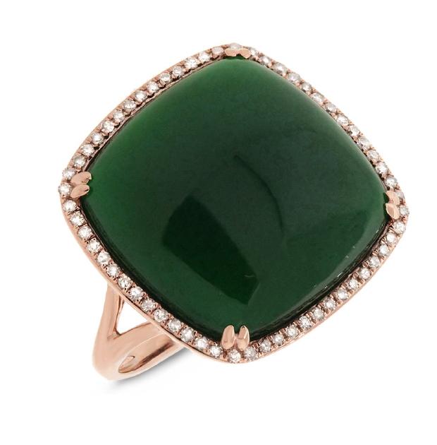 0.25 Ctw Diamond And 18.30 Ctw Green Agate 14k Rose Gold Ring
