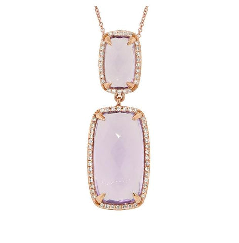 0.21 Ctw Diamond And 8.99 Ctw Amethyst 14k Rose Gold Pendant Necklace With 18 Inch Chain