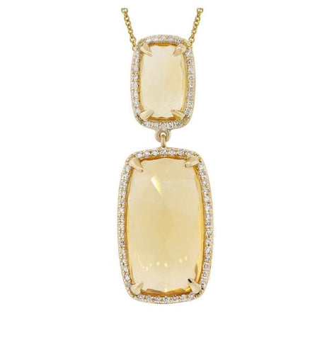 0.21 Ctw Diamond And 8.91 Ctw Citrine 14k Yellow Gold Pendant Necklace With 18 Inch Chain