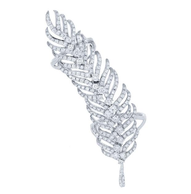 2.65 Ctw 14k White Gold Diamond Feather Ring